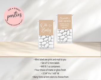 Oh Baby Mint Labels - Baby Shower Party Favors - Oh Baby Mint Favor Stickers - Candy Mint Box Party Favor - Baby Shower Mints Favor Labels