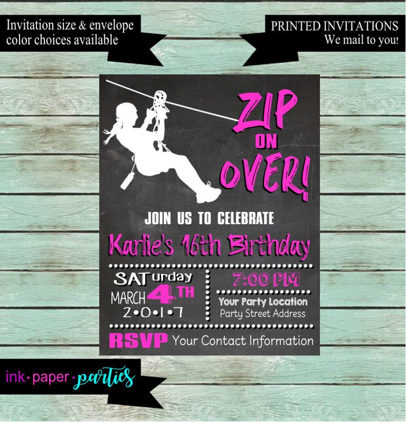 Zipline Ziplining Birthday Party Invitations Invites Etsy