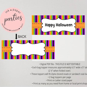 Adornos para bolsas de Halloween - Adorno para bolsas de dulces de Halloween - Archivo digital - Recuerdos para bolsas de fiesta de Halloween - Recuerdo para bolsas de dulces de Halloween