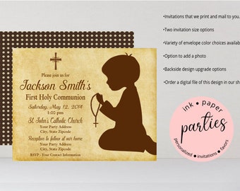 Cross Praying Child Invitation Communion Baptism Confirmation Religious Party Invitations Invites Personalized Custom