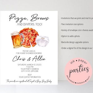 Pizza Brews & Diapers Invitation - Baby Shower, Co-Ed Shower, Couples Shower, Baby Sprinkle, Gender Party Invitations - Pizza Invitation