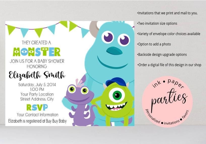 Monsters Invitation - Baby Shower, Co-Ed Shower, Couples Shower, Gender Reveal - Party Invitations Personalized Monster Invites