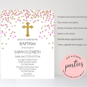 Baptism, Confirmation, First Communion Invitation - 1st Holy Communion Party Invitations - Personalized - Cross Christening Invites