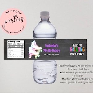 Roller Skating Skates Skate Birthday Party Favors Favor Water Bottle Labels Wrappers Personalized - We Print and Mail