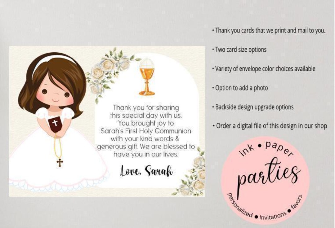 Communion Thank You Cards - Baptism Note Card - Confirmation Thank You ...