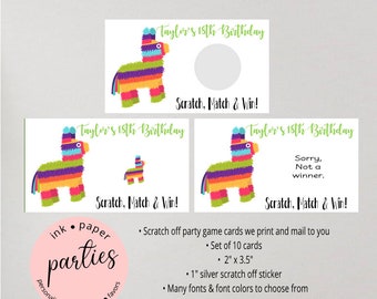 Piñata Mexican Fiesta Cinco de Mayo Sombrero Birthday Shower Party Scratch Off Tickets Cards Favors Game Personalized - We Print and Mail