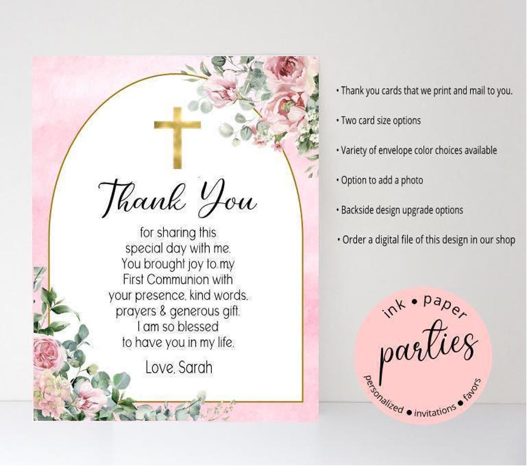 Communion Thank You Cards - Baptism Note Card - Confirmation Thank You ...