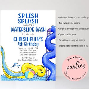 Waterslide Invitation - Pool, Swimming Birthday Party Invitations - Personalized Pool Party, Water Slide, Water Park Invitations