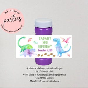 Dinosaur T-Rex Birthday Party Bubble Labels Wrappers Favors Favor Personalized Custom - We Print & Mail to You! -