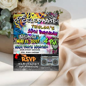 Graffiti Hip Hop Rap Spray Paint Retro 80's Birthday Party Invitations Invites Personalized Custom ~ We Print and Mail to You