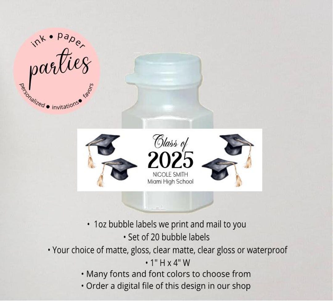 Graduation Graduate Gold Cap Party Mini Bubble Labels Favor Favors ...