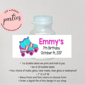 Roller Skates Roller Skating Birthday Party Mini Miniature Bubble Labels Favor Favors Personalized Custom - We Print & Mail to You! -