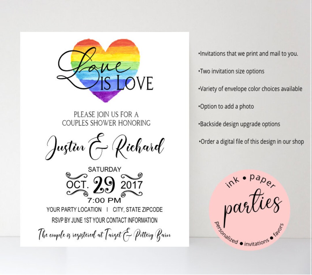 Wedding Shower Gay Same Sex LGBT Rainbow Party Invitations Etsy