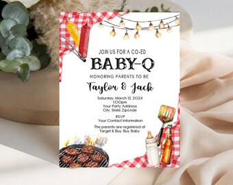 Baby-Q, Baby BBQ Invitation - - Baby Shower, Co-Ed, Couples Shower, Baby Sprinkle, Gender Reveal - Party Invitations - Barbeque Grill Invite
