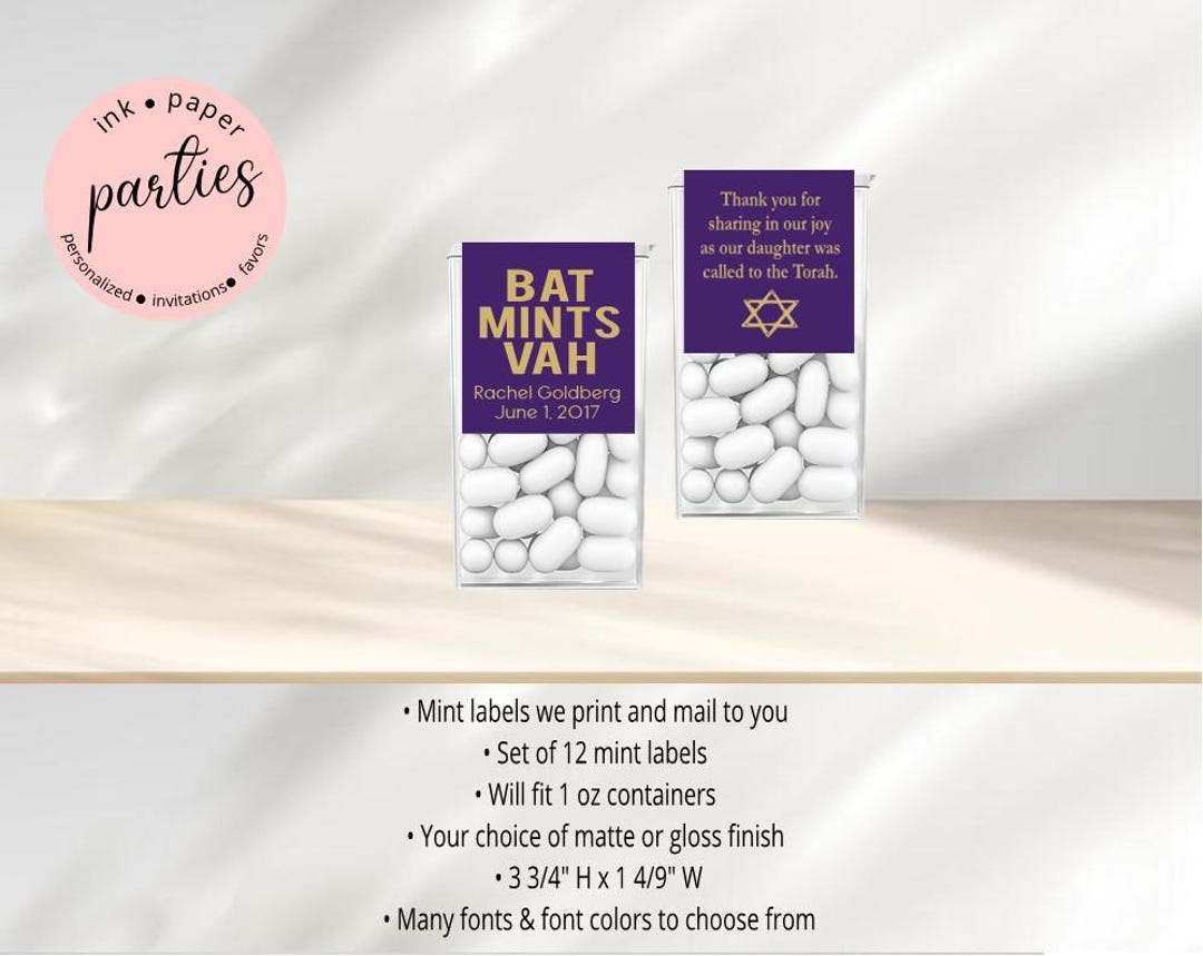 Bat Mints Bar Mitzvah Mint Labels - Bat Mitzvah Party Favors - Mitzvah Mint Favor ...