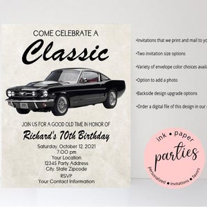 Vintage Classic Retro Car - Birthday Party Invitations - Invites Personalized Custom ~ We Print and Mail to You