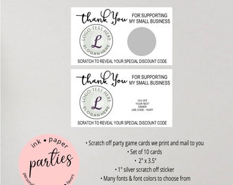 Business ~ YOUR LOGO ~ Picture Thank You Customer Appreciation Scratch Off Tickets Cards Favor Favors Game - We Print and Mail to you!