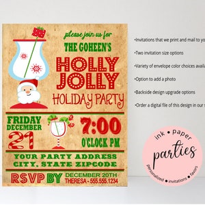 Christmas Cocktail Party Invitation - Holiday Elf Party Invitations - Holiday Cocktails Invitation - Personalized Christmas Party Invitation