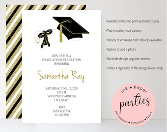 Graduation Graduate Cap & Diploma Party Invitations Invites Announcement Personalized ~ We Print and Mail