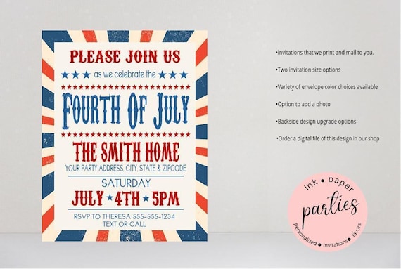 Patriotic Invitations - July 4th Party Invitation - Fourth of July Invitations - America 250th Celebration - Memorial Day Party Invitations