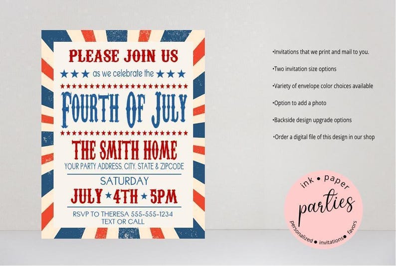 Patriotic Invitations - July 4th Party Invitation - Fourth of July Invitations - America 250th Celebration - Memorial Day Party Invitations image 1