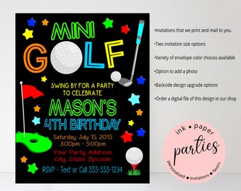 Mini Golf Golfing Birthday Party Invitations Invites ~ We Print and Mail to You