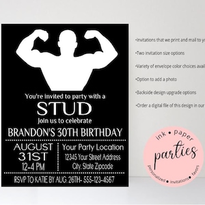 CrossFit, Workout. Muscle Man, Body Builder, WOD, Fitness, Gym, Barbell Weights Invitation -Birthday Party Invitations Personalized