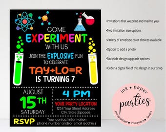 Mad Science Experiment Birthday Invitation - Science Experiment Invitations - Science Lab Party Invitation - Chemistry Lab Invitations