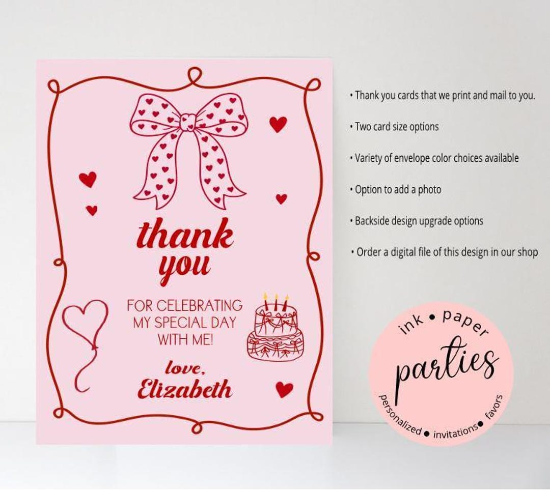 Sweetheart Birthday Thank You Cards - Valentine Hearts Note Card ...