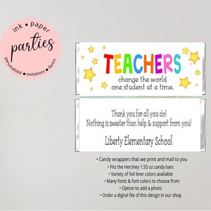 Teacher Appreciation Day Week Thank You Candy Wrappers Favors Personalized Custom Design ~ We Print & Mail