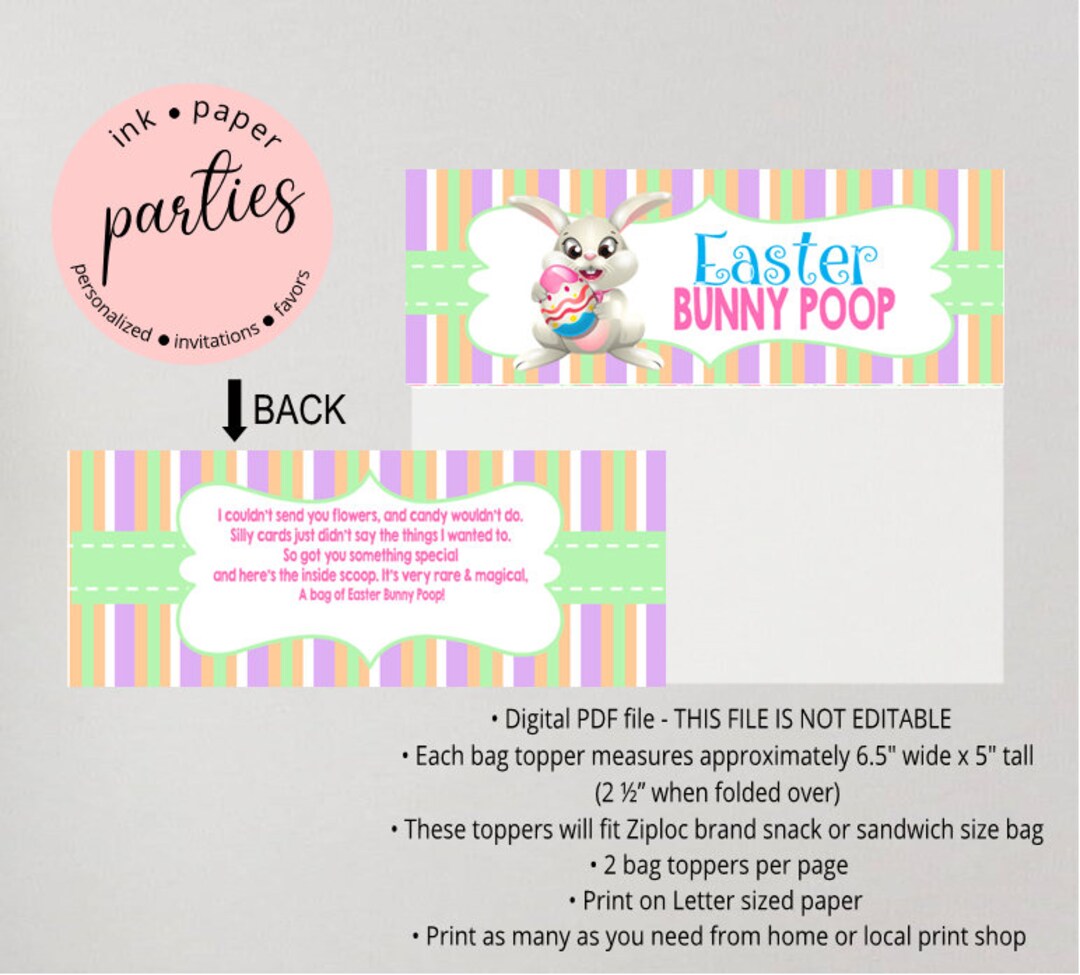 Printable Easter Bunny Poop Kids Candy Goody Party Goody Goodie Favor ...