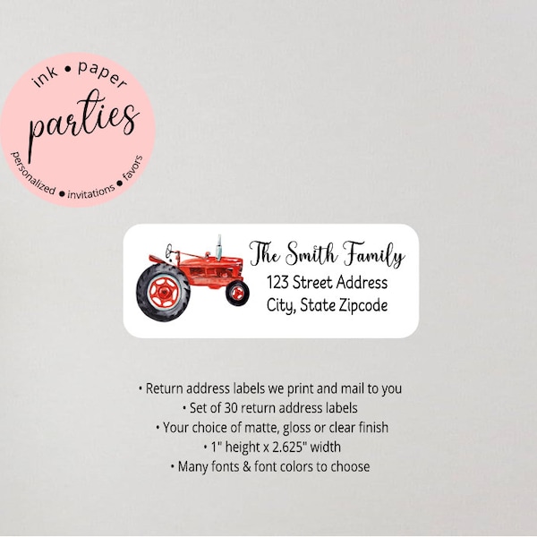 Farm Tractor Return Address Labels Personalized Custom ~ We Print and Mail