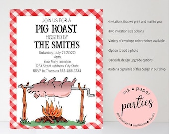 Pig Hog Roast BBQ Shower or Birthday Annual Party Invitations Invites Personalized Custom ~ We Print and Mail to You