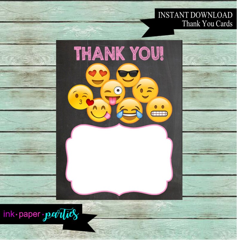 Printable Emoji Emojis Birthday Thank You Note Cards DIY | Etsy