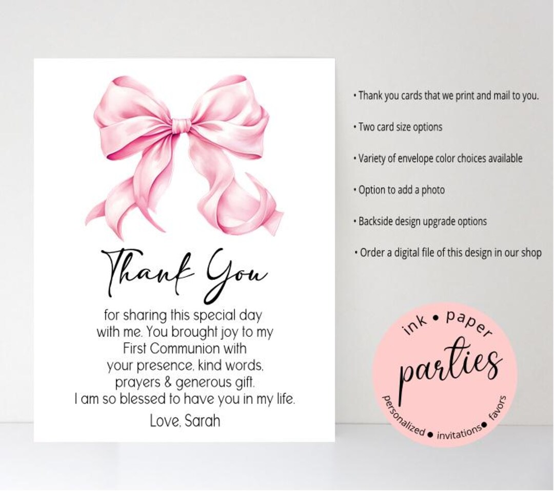 Communion Thank You Cards - Baptism Note Card - Confirmation Thank You ...