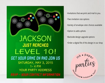 Gaming Video Game Games Gamer Controller Birthday Party Invitations Invites Personalized Custom ~ We Print and Mail to You