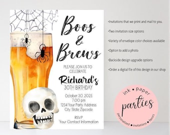 Boos & Booze, Martini Invitations- Halloween Invitation - Birthday Party Invitation - Personalized Halloween Cocktail Party Invitations
