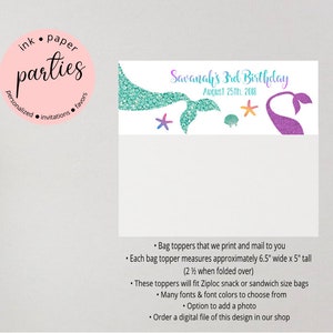 Mermaid Tail Under the Ocean Sea Birthday Party Favors Favor Favors Candy Bag Bags Treat Toppers Personalized Custom Design