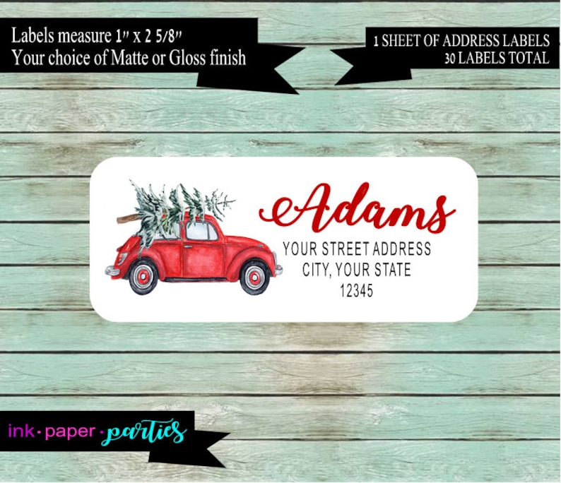 Christmas Holiday Tree Car Return Address Labels Favors Personalized Custom ~ We Print and Mail to You