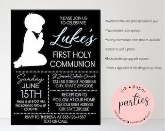 First Communion Invitation - 1st Holy Communion Party Invitations - Personalized Communion, Baptism, Confirmation - Cross Christening