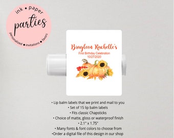 Fall Pumpkin Sunflowers Flowers Baby Wedding Bridal Shower Birthday Party Lip Balm Labels Favor Favors Personalized Custom