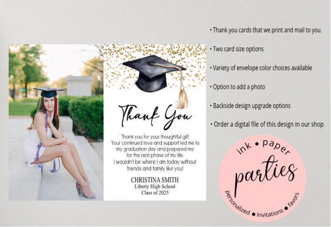 Graduation Thank You Cards - Graduate Thank You Note Card - Photo Thank ...