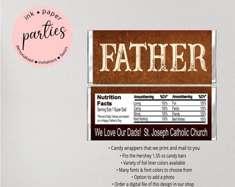 Father's Day "Leather Look" Day Gift Party Thank You Candy Wrappers Favors Personalized Custom Design ~ We Print and Mail