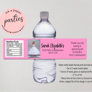 First Communion, Baptism, Confirmation Label - Water Bottle Party Favors - Water Bottle Labels - Water Bottle Wrappers - Communion Favor