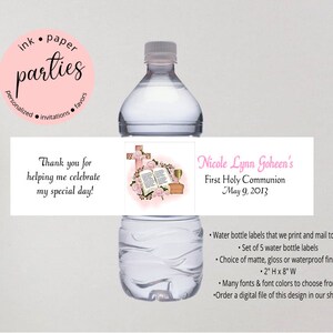 First Communion, Baptism, Confirmation Label - Water Bottle Party Favors - Water Bottle Labels - Water Bottle Wrappers - Communion Favor