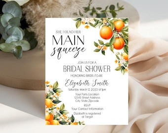 Oranges Invitations - Citrus Party Invitation - Bridal Shower Main Squeeze Invitation - Personalized Orage Wedding Shower Party Invitations