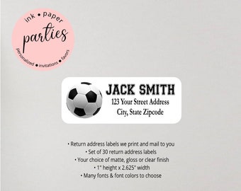 Soccer Ball Sports Return Address Labels Personalized Custom - We Print and Mail to You!