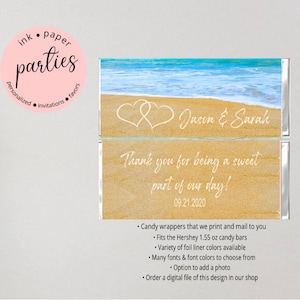 Wedding Beach Ocean Engagement Bridal Party Candy Wrappers Favors Personalized Custom ~ We Print and Mail