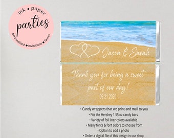 Wedding Beach Ocean Engagement Bridal Party Candy Wrappers Favors Personalized Custom ~ We Print and Mail