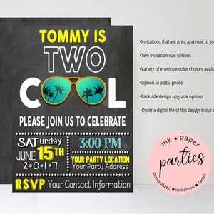 Two Cool Sunglasses Summer Birthday Party Invitations Personalized Custom  ~ We Print and Mail to You